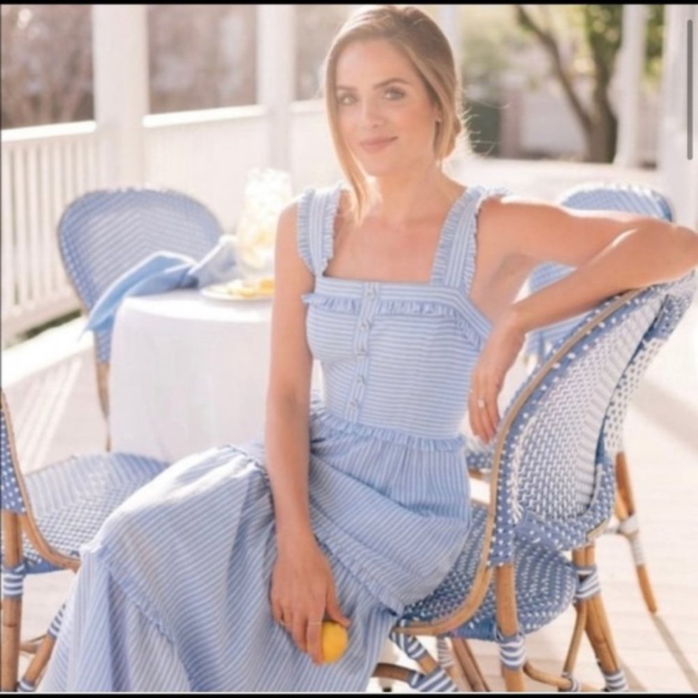 NWT Gal Meets Glam Courtney Rio Stripe Maxi Blue Dress Sz 2